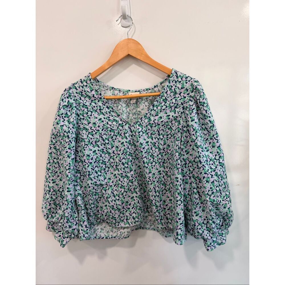 A New Day Floral Puff Sleeve Cotton Top Large‎
